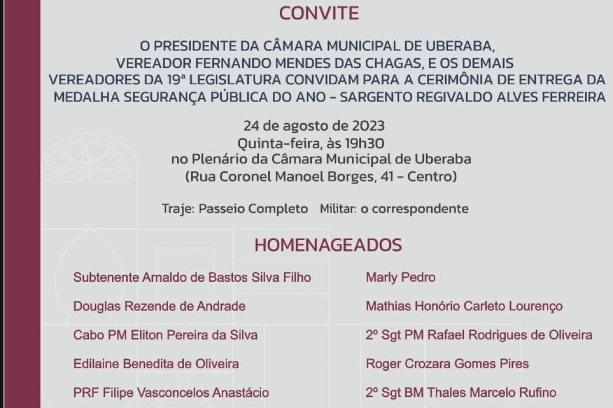 Convite medalha de Segurança
