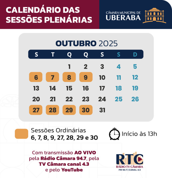Reunioes plenarias outubro dias 6,7,8,9,27,28,29 e 30. Inicio às 13 horas, com tranmissao ao vivo pela radio camara 94.7, pela tv camara cana 4.3 e pelo nosso canal do youtube.